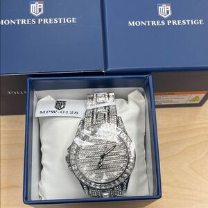 Montres Prestige by Invicta Silver Watch with 200 Austrian Crystal Detailing